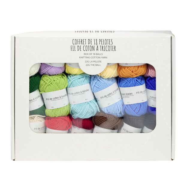 Pelote de fil &agrave; tricoter coton 18x 22gr 50m pack multicolore