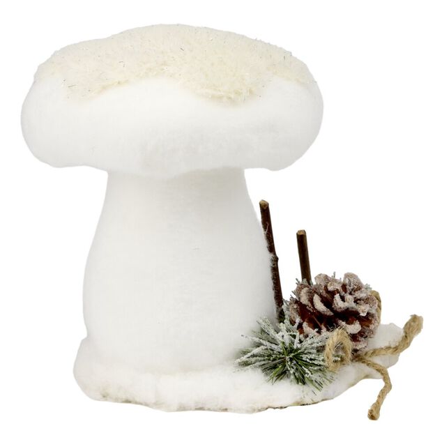 Champignon de No&euml;l effet fourrure blanc H20cm