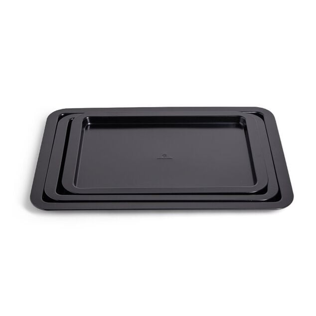 Lot de 3 plaques &agrave; four m&eacute;tal noir 38/43/48x29cm