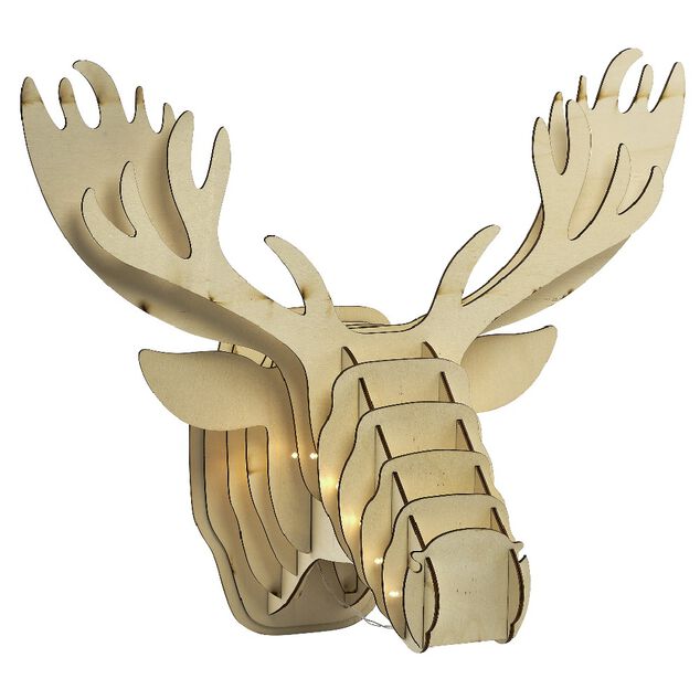T&ecirc;te de renne en bois lumineux 20 Led Blanc chaud