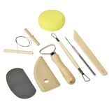 Accessoire pour poterie en bois et m&eacute;tal 8 pi&egrave;ces