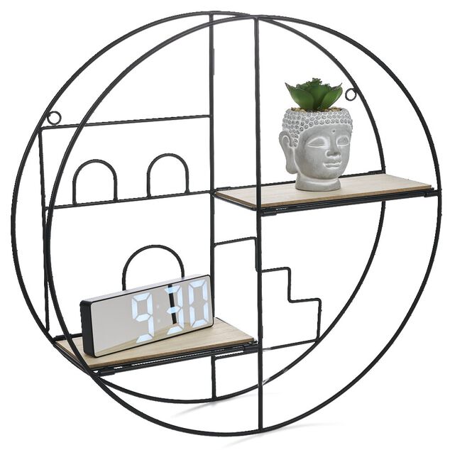 &Eacute;tag&egrave;re pliante ronde m&eacute;tal et bois &Oslash;45x11cm