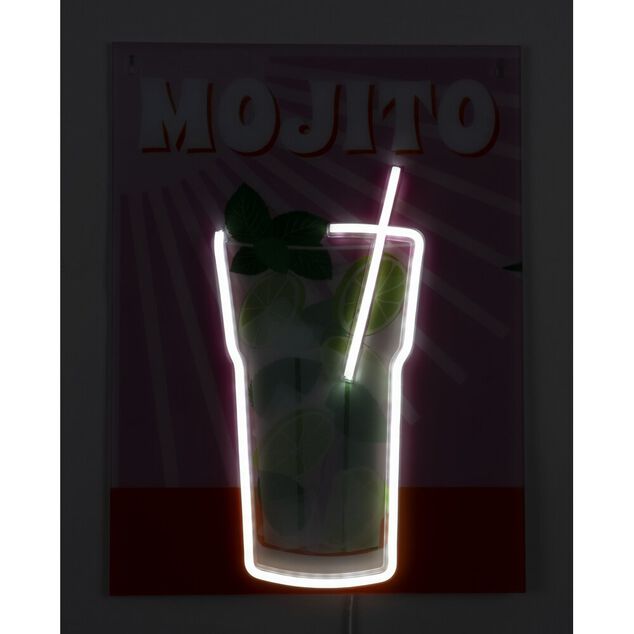 Tableau rectangulaire MOJITO avec verre contour n&eacute;on 32x43cm