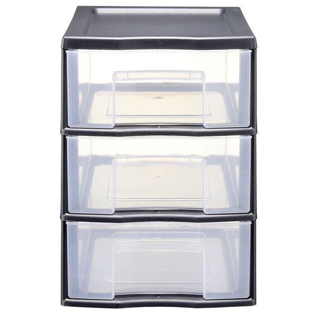 Tour de rangement A5 3 tiroirs noir et transparent 6 L