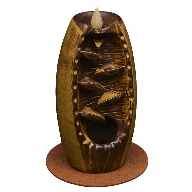 Fontaine &agrave; encens gr&egrave;s marron &Oslash;10xH20cm