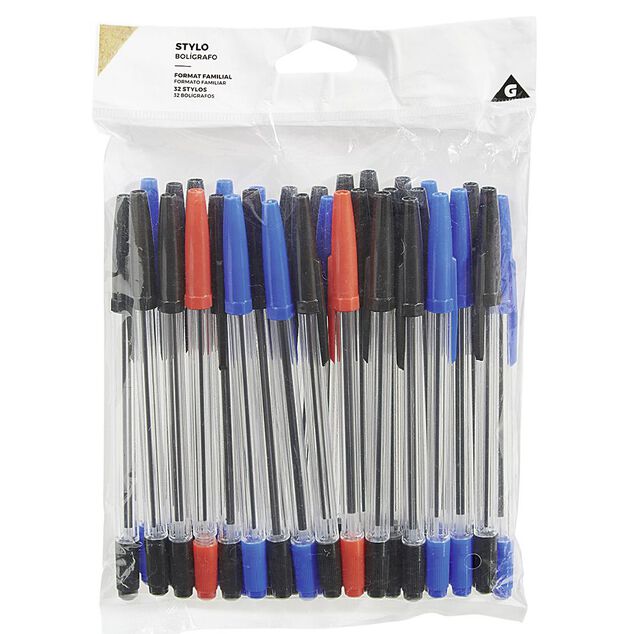 Stylo bille noir bleu et rouge x32