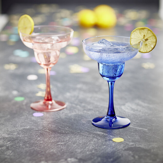 Verre à cocktail sur pied x2 en verre bleu et orange 240ml
