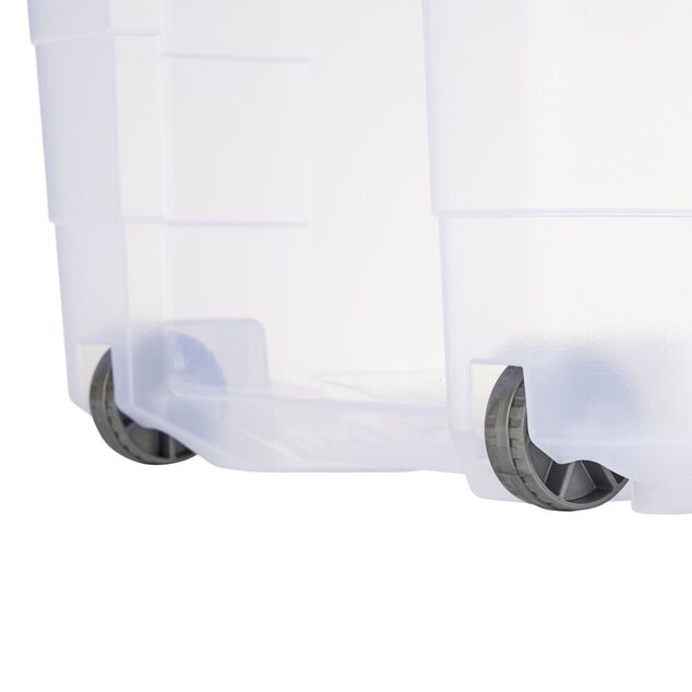 Box de rangement 40L plastique transparent 4 roues couvercle malin bleu 59x39xH27cm
