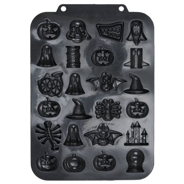 Moule &agrave; bonbons Halloween silicone noir avec pipette 19x27x1,5cm