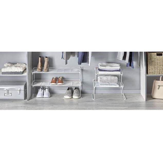 Range chaussures &eacute;tag&egrave;re blanche superposable 68x28xH22cm