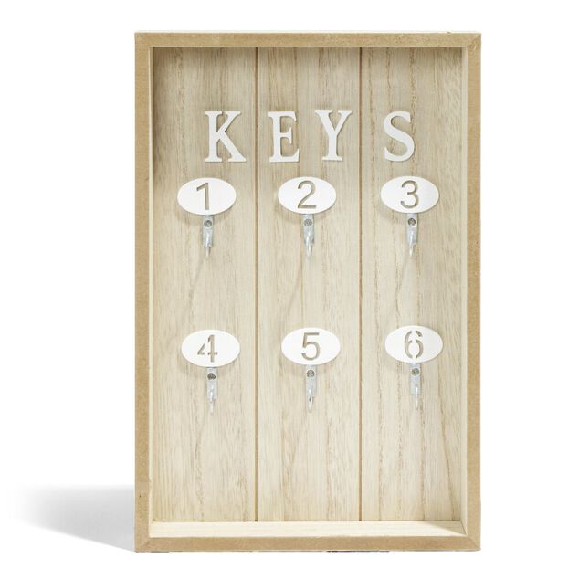 Bo&icirc;te &agrave; clefs MDF et m&eacute;tal beige et blanc 30x20x8cm