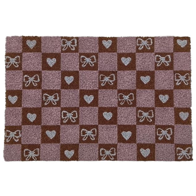Tapis coco rectangulaire Sweet Home rose et marron 40x60cm (2 mod&egrave;les)