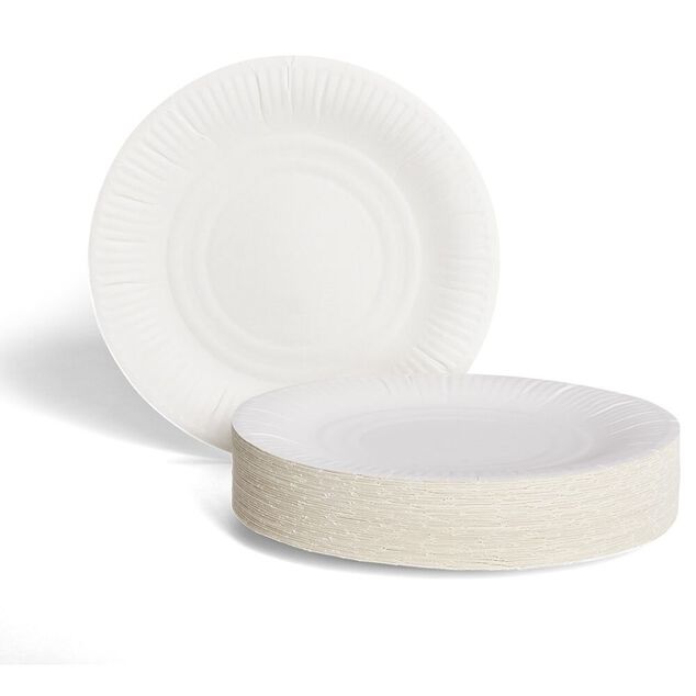 Lot de 100 assiettes en carton blanc &Oslash;23 cm