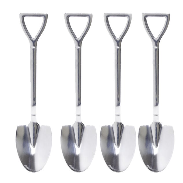 Lot de 4 cuill&egrave;res forme pelle en m&eacute;tal argent&eacute;