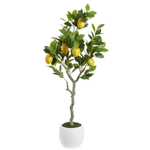Arbre artificiel citronnier H120cm dans pot blanc