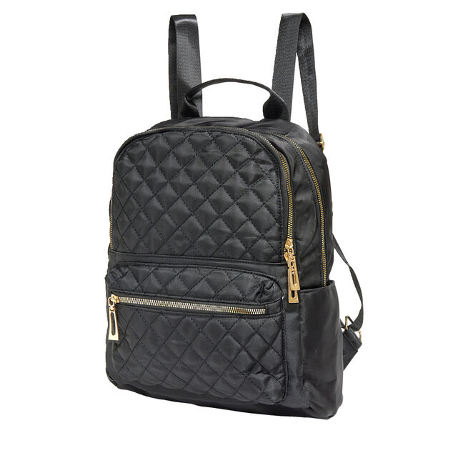 Sac &agrave; dos femme noir matelass&eacute; d&eacute;tails dor&eacute;s 31x15xH34cm