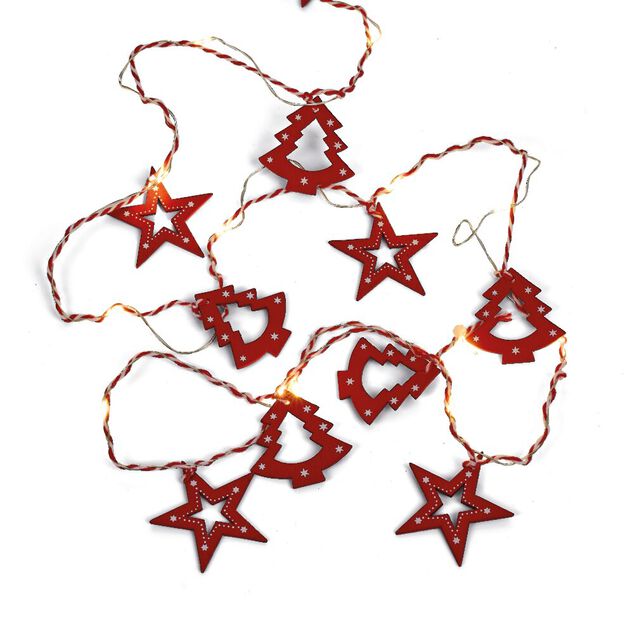 Guirlande d'intérieur sapins et étoiles 20 LED blanc chaud 1,9m