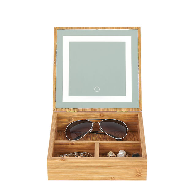 Bo&icirc;te &agrave; bijoux avec miroir &agrave; led en bambou