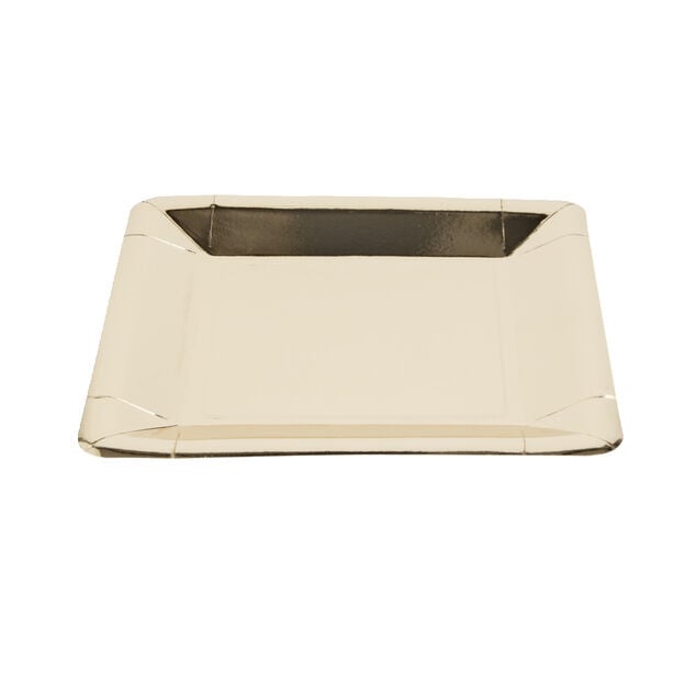 Plateau de pr&eacute;sentation carr&eacute; x4 en carton m&eacute;tallis&eacute; dor&eacute; 23x23cm