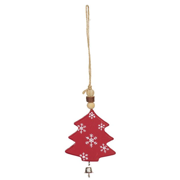 Suspension de Noël Étoile en bois motif traditionnel rouge blanc