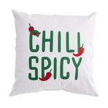 Coussin carr&eacute; inscription Chili Spicy motif piment blanc vert rouge 40x40cm