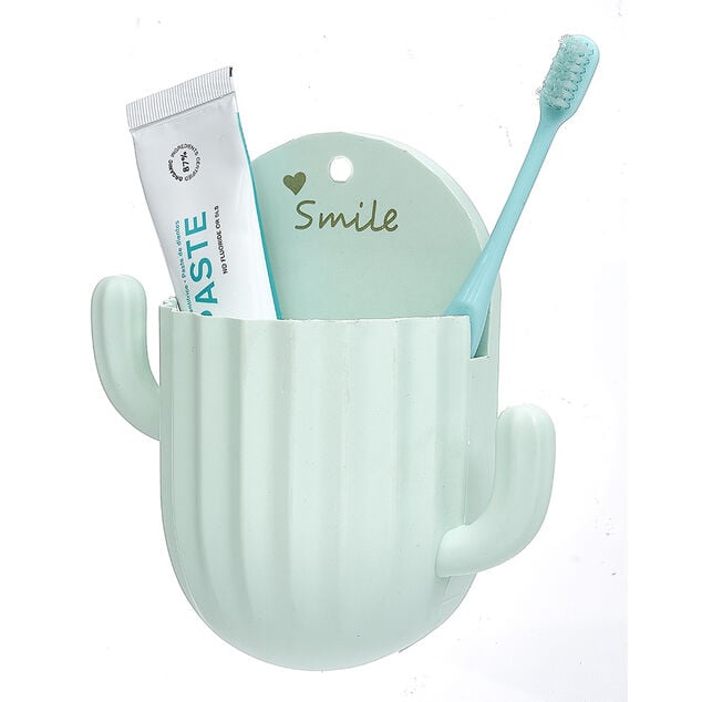 Support brosse &agrave; dents adh&eacute;sif forme cactus