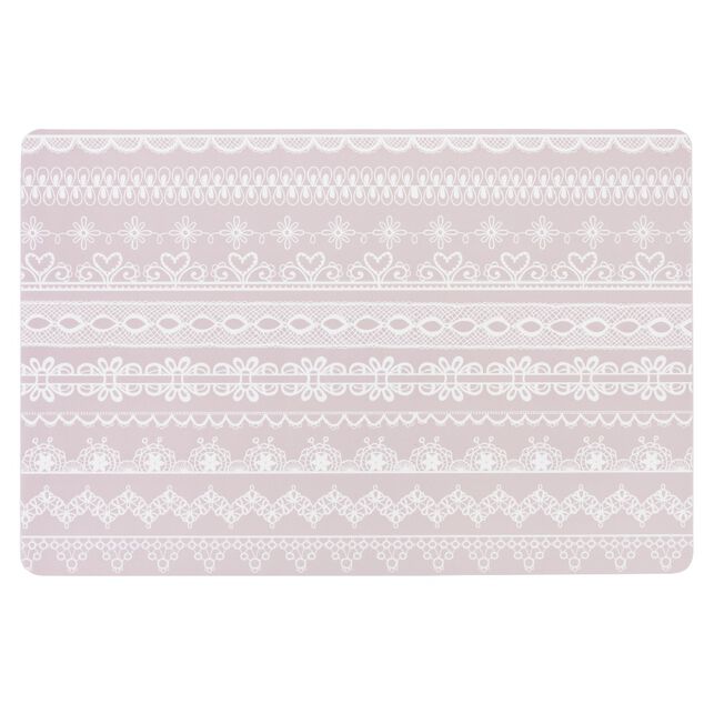 Set de table rectangulaire plastique d&eacute;cor dentelle gris blanc