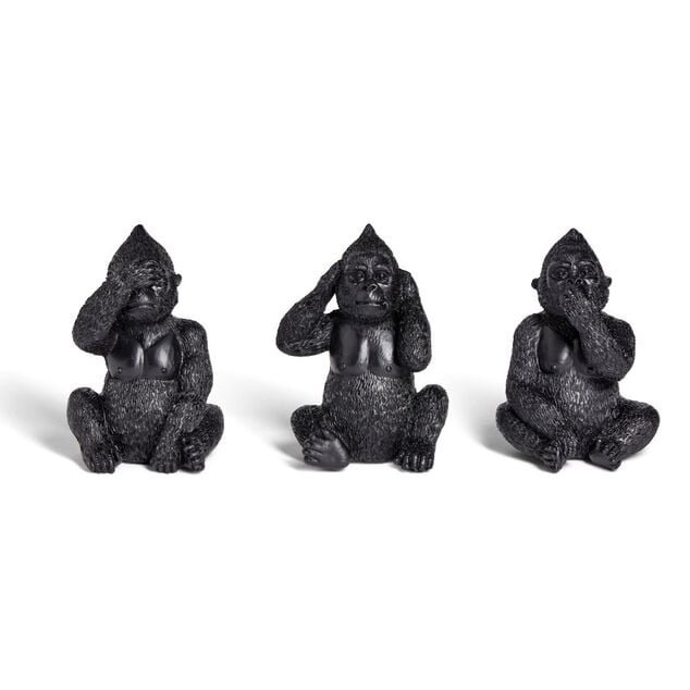 Lot de 3 statues gorille plastique noir L9x8xH13cm