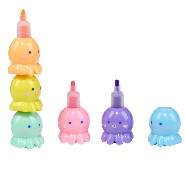 Mini surligneur pastel pieuvre superposable x5