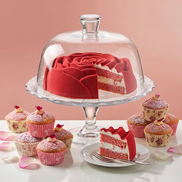 Cloche &agrave; g&acirc;teau en verre &Oslash;26xH18,5cm avec support sur pied