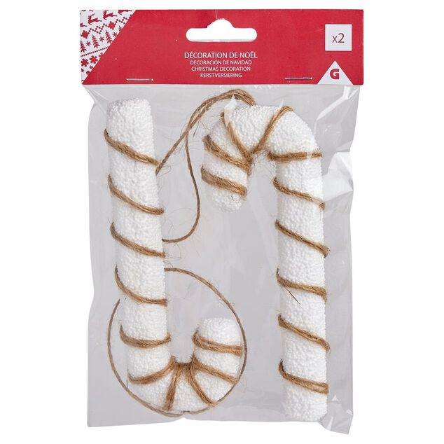 Sucre d'orge à suspendre blanc avec jute x2