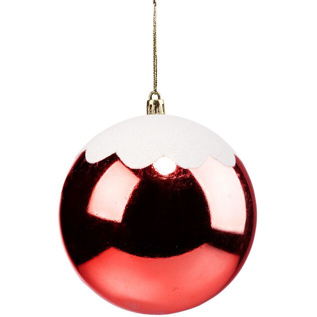 Boule de No&euml;l rouge effet neige &Oslash;12cm x5
