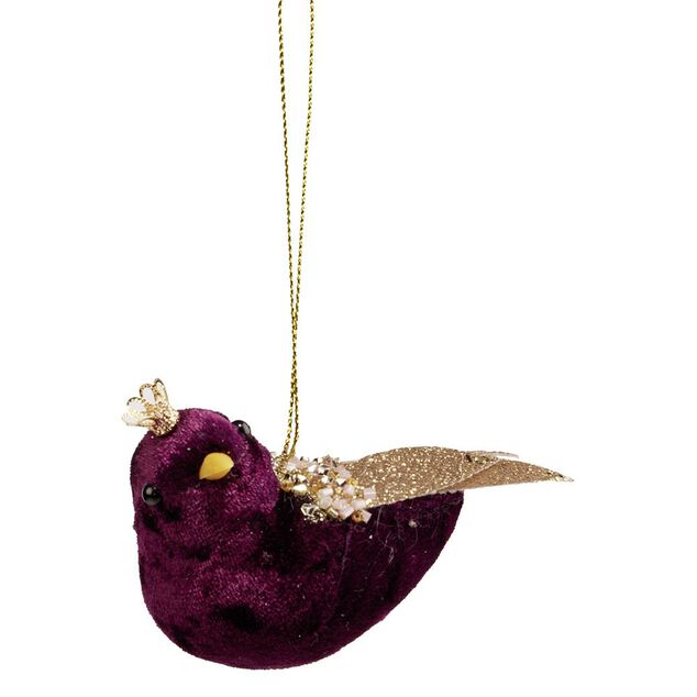 Suspension No&euml;l oiseau  velours rouge et dor&eacute; H.7 cm