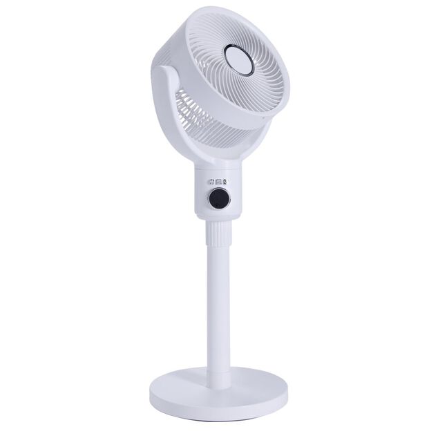 Ventilateur sur pied 35W rond orientable digital avec t&eacute;l&eacute;commande blanc &Oslash;29xH100cm
