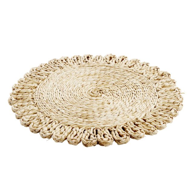Set de table tress&eacute; en feuille de ma&iuml;s beige &Oslash;35cm