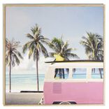 Cadre d&eacute;co en bois photo van plage 30x30cm