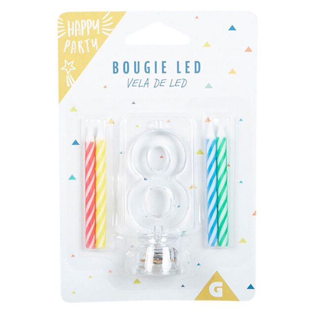 Bougie anniversaire lumineuse à led chiffre 8