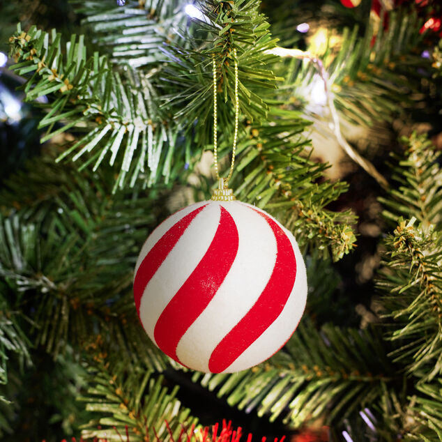 Boule de No&euml;l &agrave; suspendre rouge et blanc &Oslash;8cm - 2 mod&egrave;les