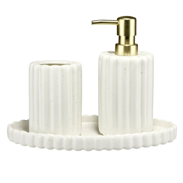 Distributeur &agrave; savon fa&ccedil;on cannel&eacute; gr&egrave;s blanc &Oslash;8xH17,5cm