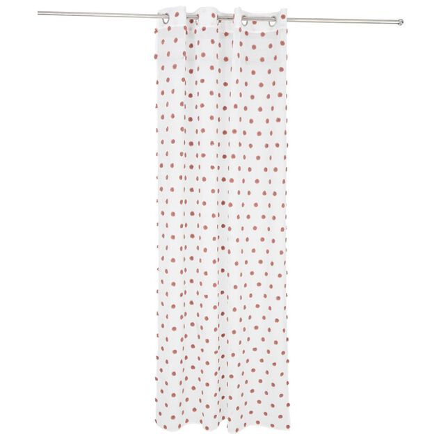 Voilage polyester &agrave; pompon 140x240cm blanc et rose