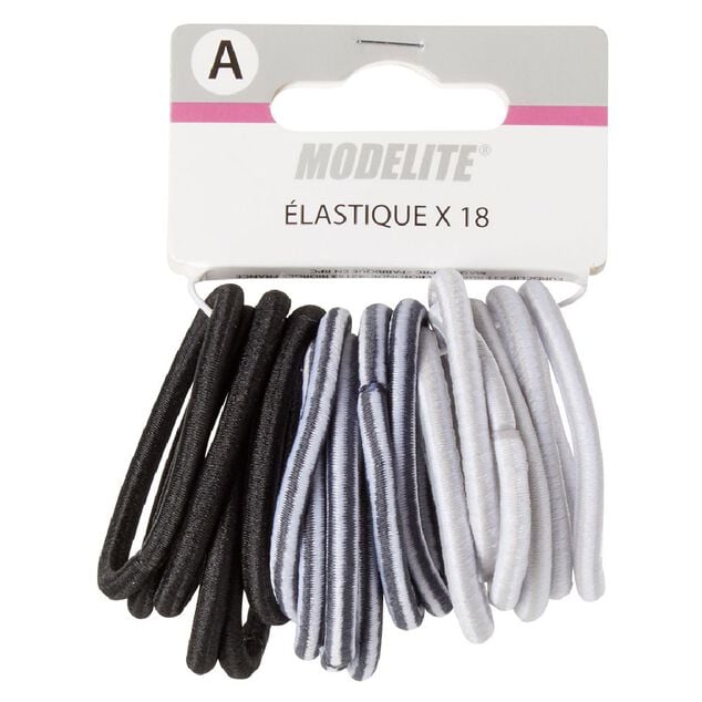 &Eacute;lastique sans m&eacute;tal noir gris blanc x18