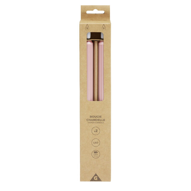 Lot de 2 bougies chandelles LED roses &Oslash;2,2xH22,5cm