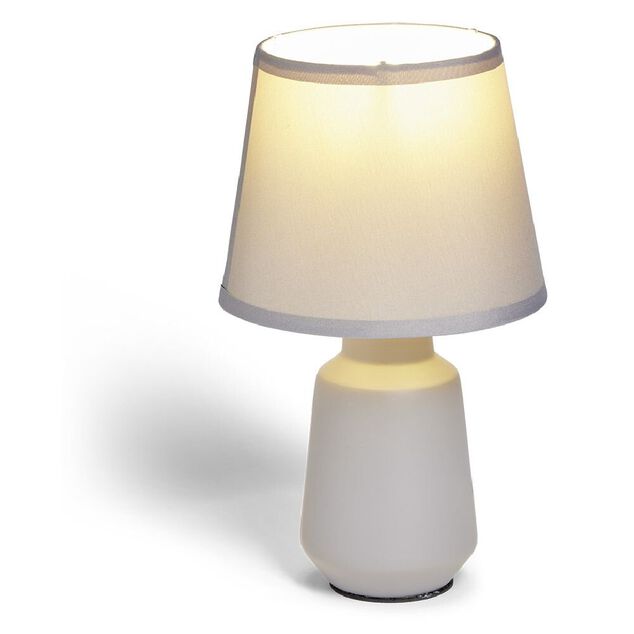 Lampe &agrave; poser en c&eacute;ramique avec abat-jour tissu gris &Oslash;14,2xH24,5cm