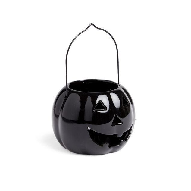 Photophore Halloween lanterne citrouille en c&eacute;ramique &Oslash;10xH8cm