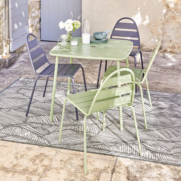 Table de jardin Fun 2 personnes m&eacute;tal vert 80x80xH72cm