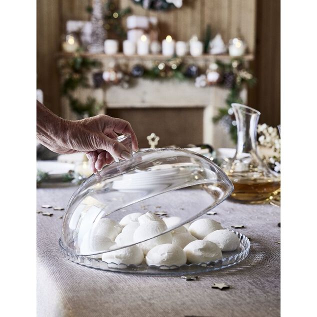 Plat de pr&eacute;sentation avec cloche &Oslash;32cm verre transparent