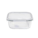 Boîte alimentaire carrée en verre couvercle plastique clips 1,1L
