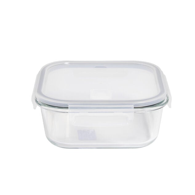 Boîte alimentaire carrée en verre couvercle plastique clips 1,1L