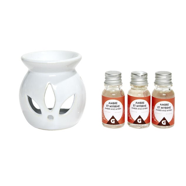 Set de br&ucirc;leur et 3 huiles essentielles - 4 parfums