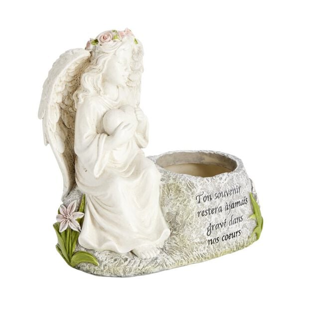 Porte-bougie ange plastique gris 23,5x12,5xH21,5cm